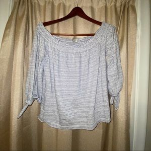 Lucky brand off the shoulder white and blue stripped top